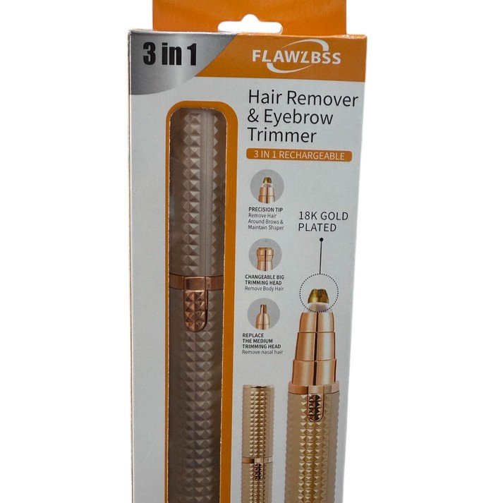Flawzbss 3-in-1 Facial Rechargeable Hair Remover Eyebrow Nose Underarms Trimmer Painless Epilator Woman Girls
